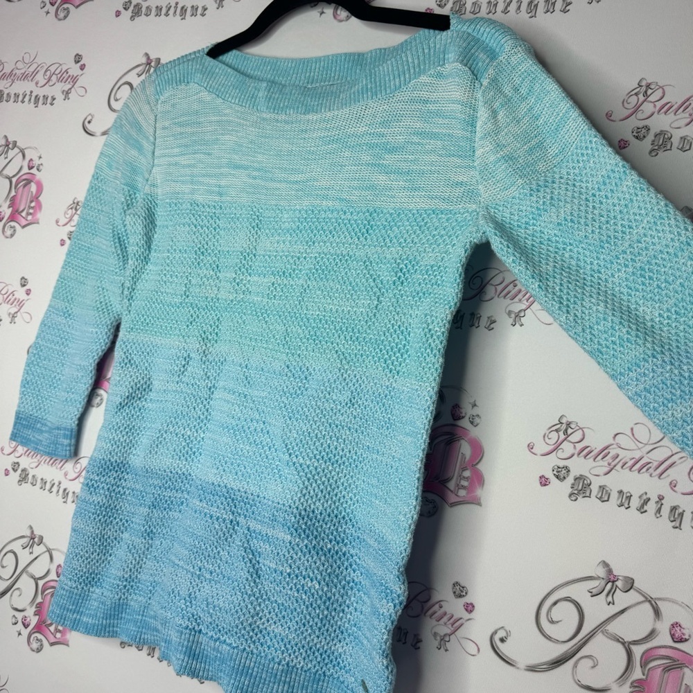 Tommy Hilfiger sweater blue knit ombre turquoise warm comfy stretchy top shirt - Picture 5 of 9
